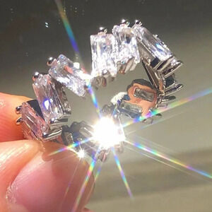 🔥Shiny Irregular Rectangle Gems Full Around Zircon Silver Eternity Ring, K804